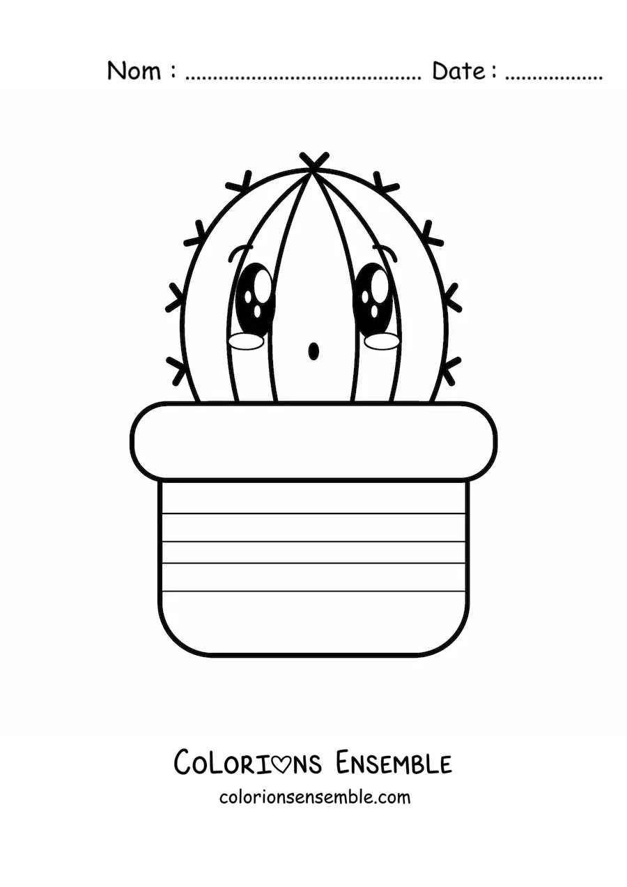Image à colorier d'un grand cactus kawaii tout mignon dans un pot