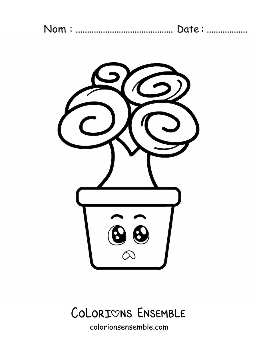 Coloriage d'un mignon arbre kawaii dans un pot