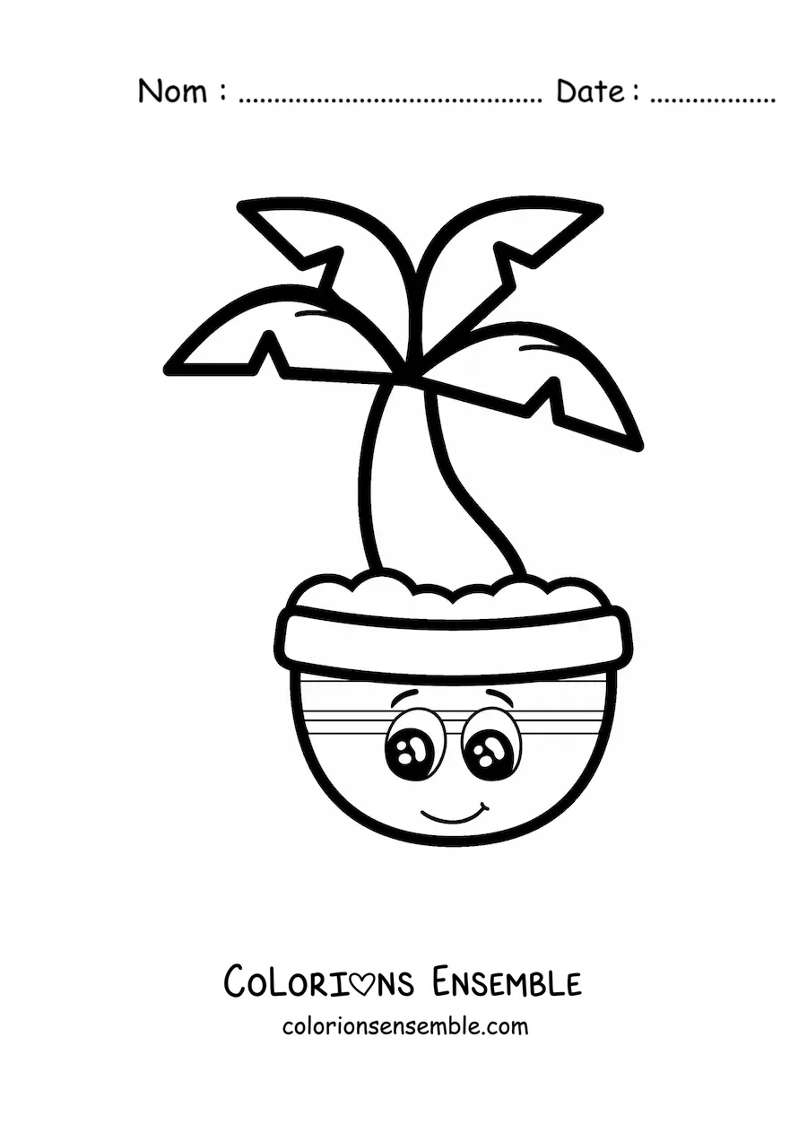Coloriage d'un mignon palmier kawaii dans un pot