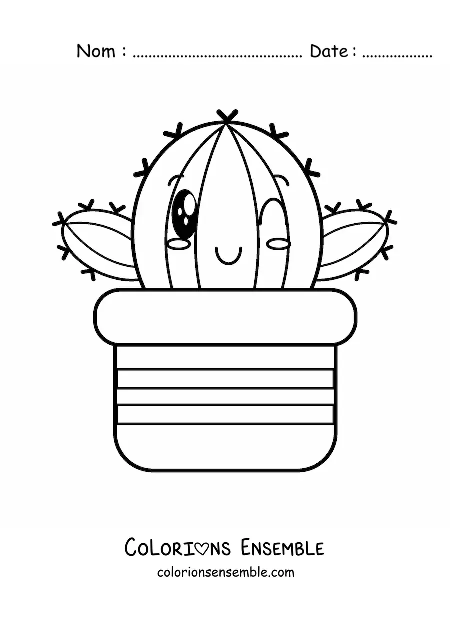 Coloriage d'un cactus kawaii dans un pot