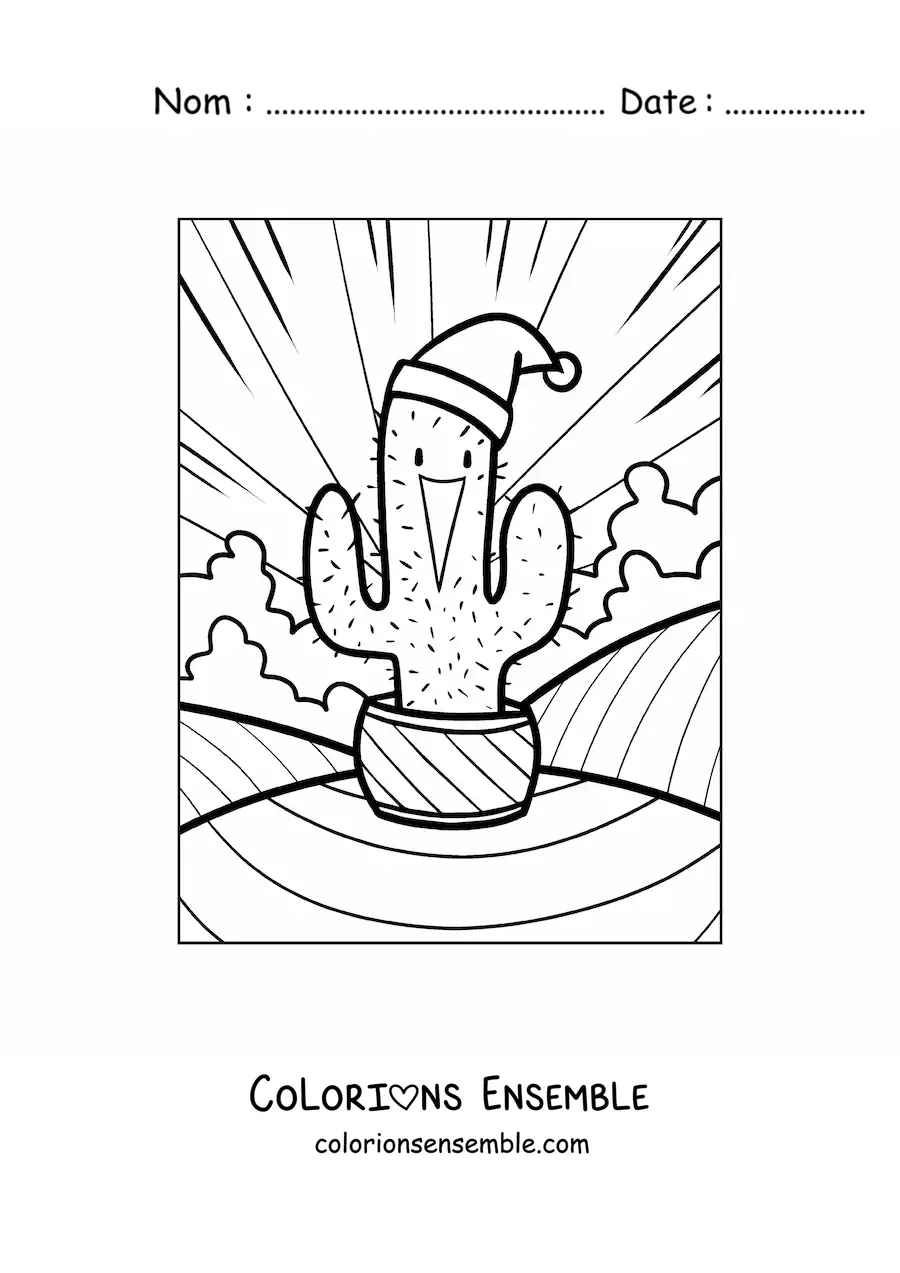 Coloriage d'un cactus de Noël tout mignon