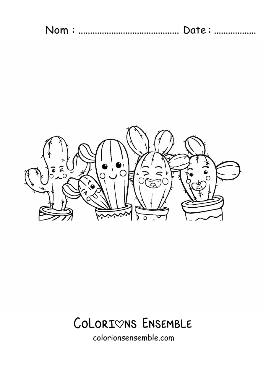Coloriage de tendres cactus réunis ensemble