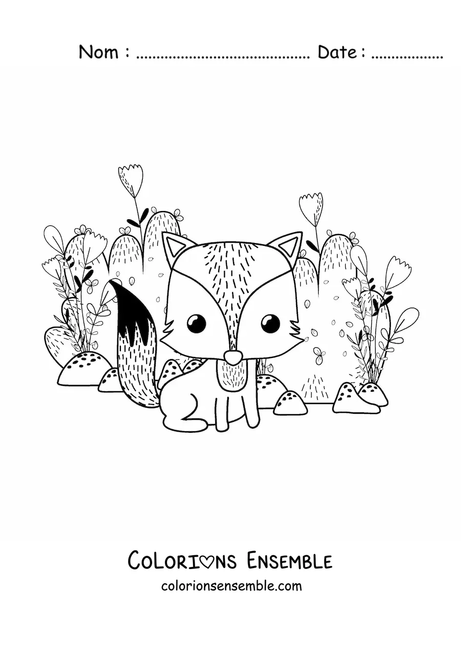 Coloriage d'un buisson et d'un petit renard