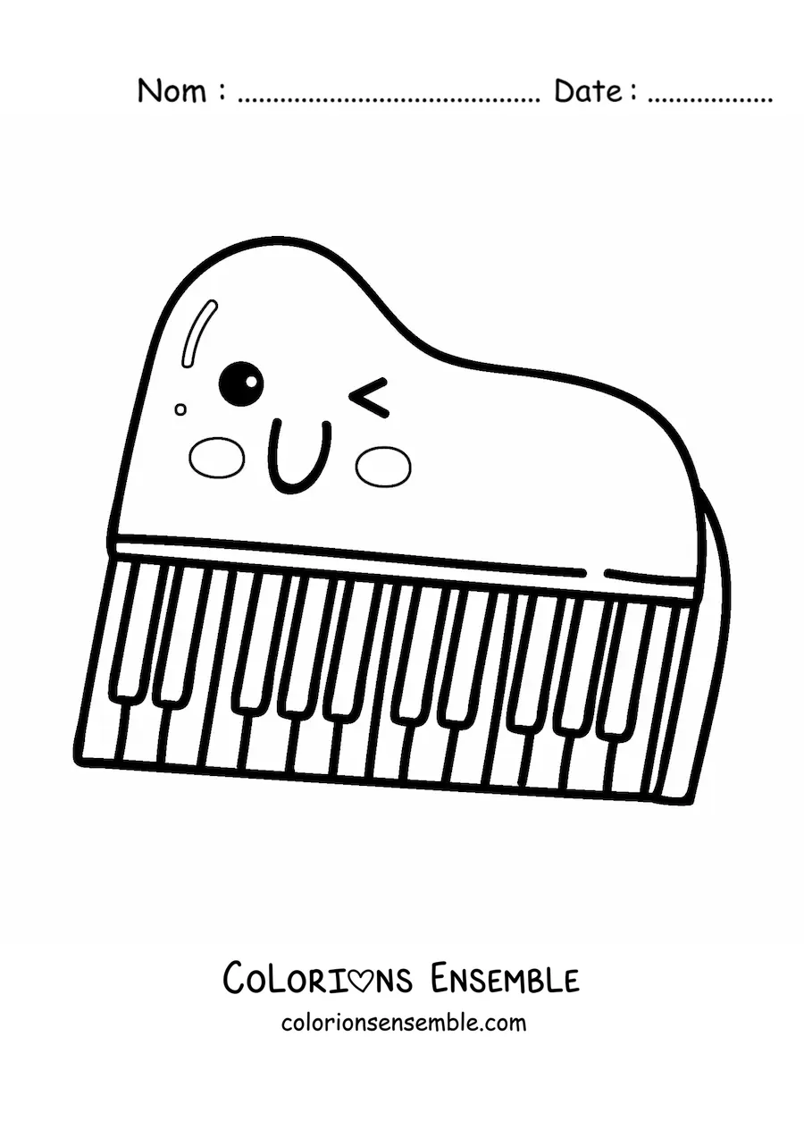 Coloriage d'un grand piano kawaii