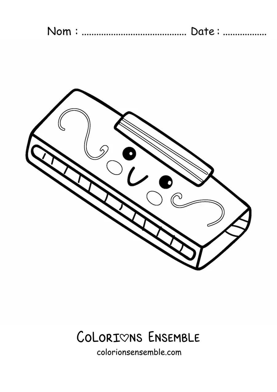 Coloriage d'un harmonica kawaii