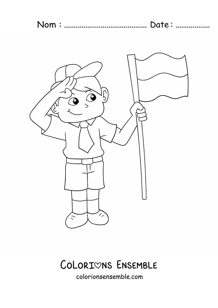 Coloriage d'un garçon kawaii avec le drapeau de l'Indonésie