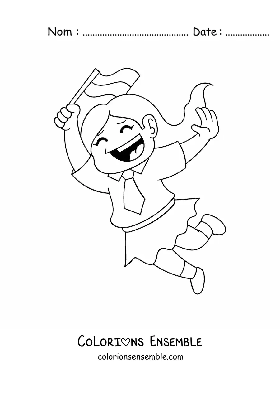 Coloriage d'une fille kawaii avec le drapeau de l'Indonésie
