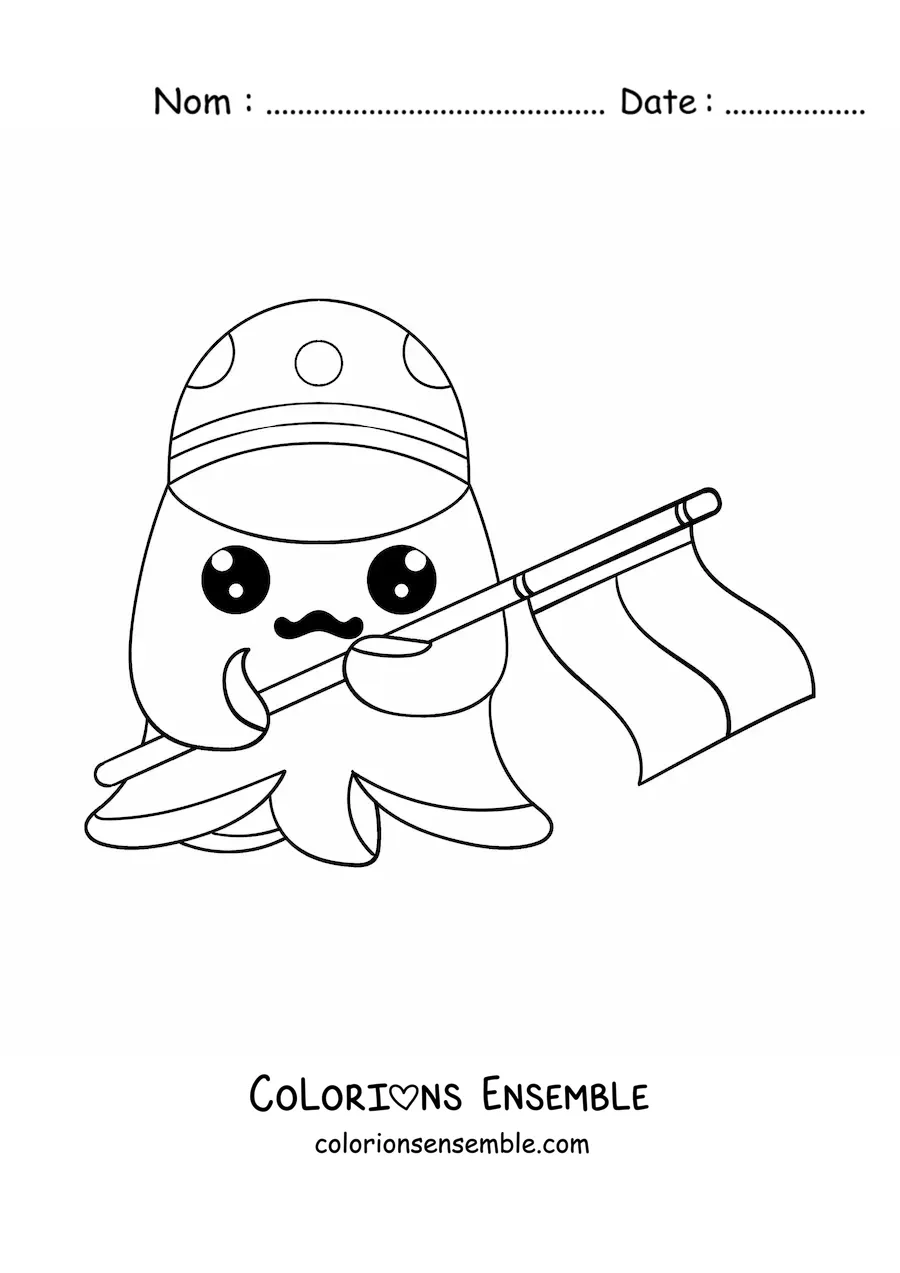 Coloriage d'une pieuvre kawaii avec le drapeau de l'Indonésie