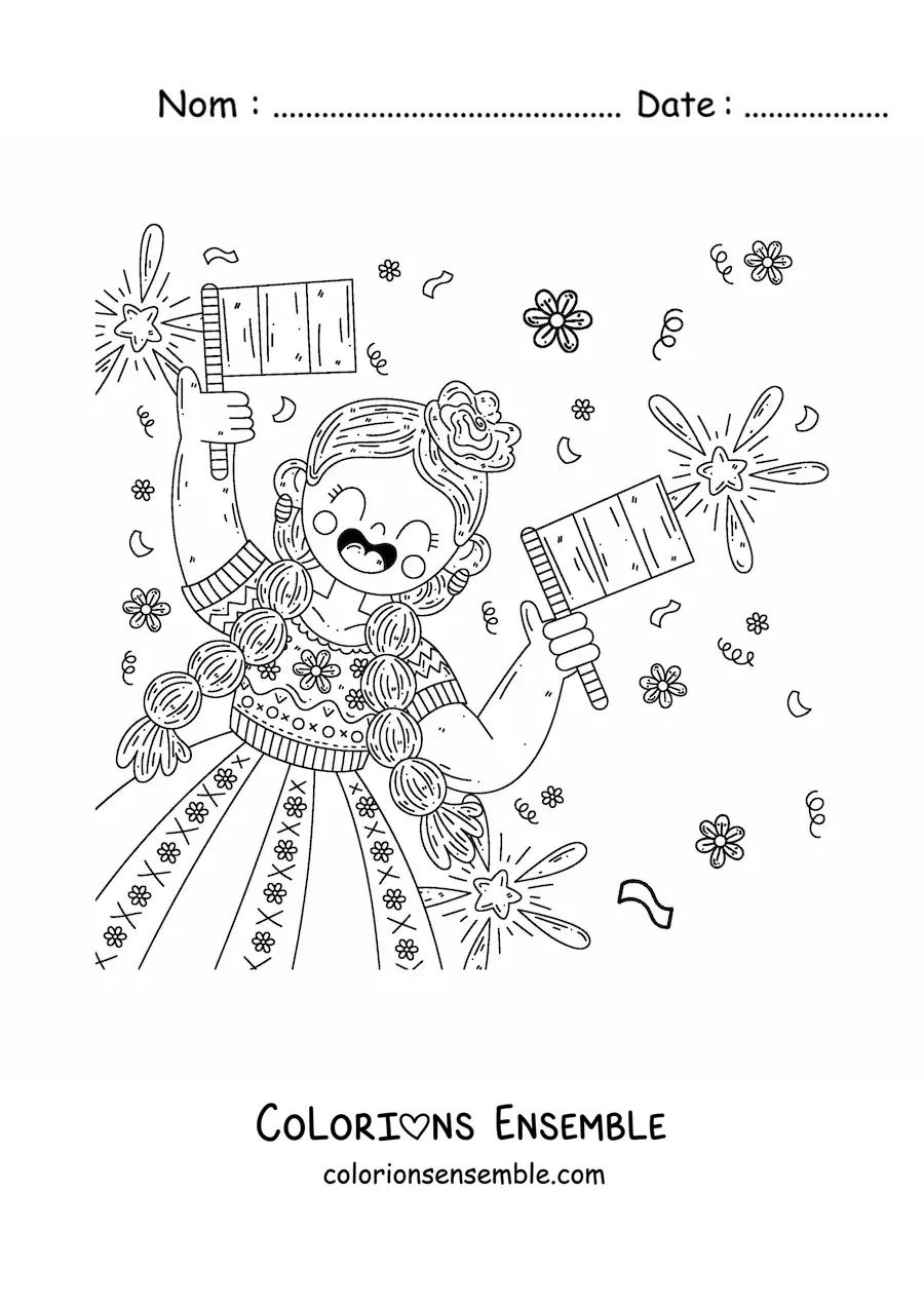 Coloriage d'une fille avec le drapeau du Mexique