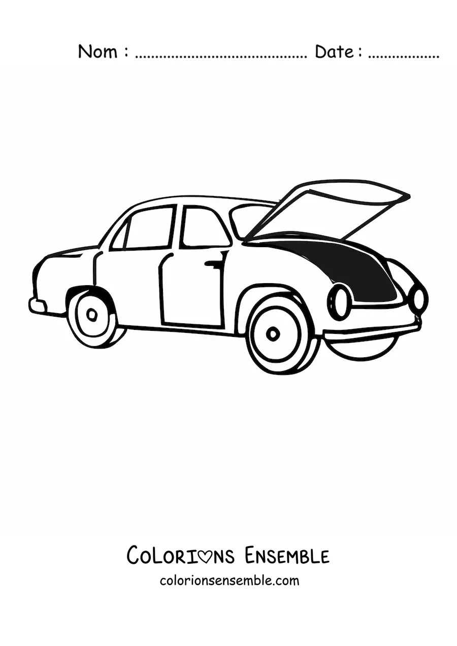 Image à colorier d’une voiture avec le capot ouvert