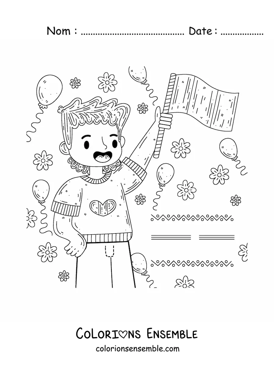 Coloriage d'un garçon avec le drapeau du Mexique