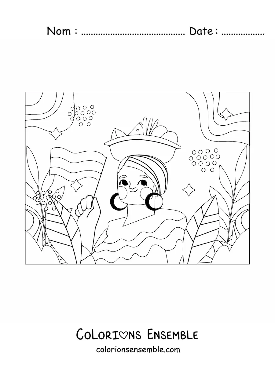 Coloriage d'une femme avec le drapeau de la Colombie