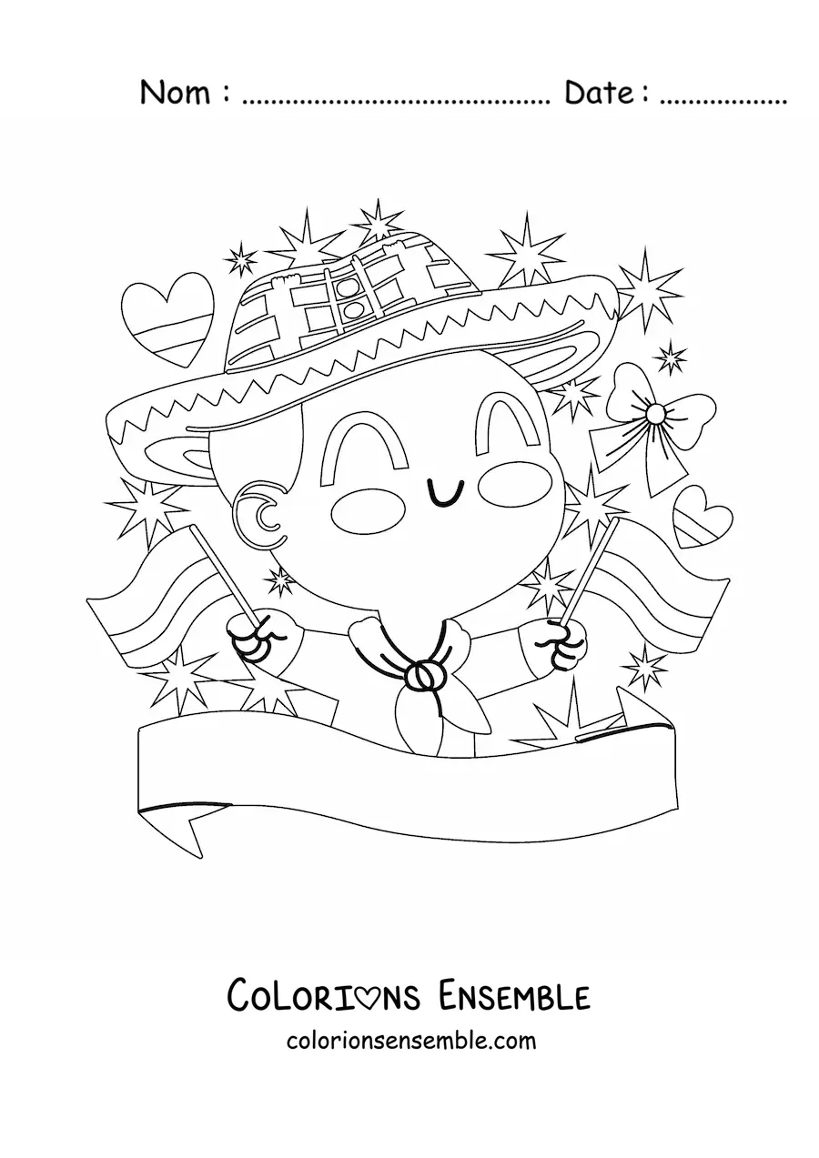 Coloriage d'un garçon avec le drapeau de la Colombie