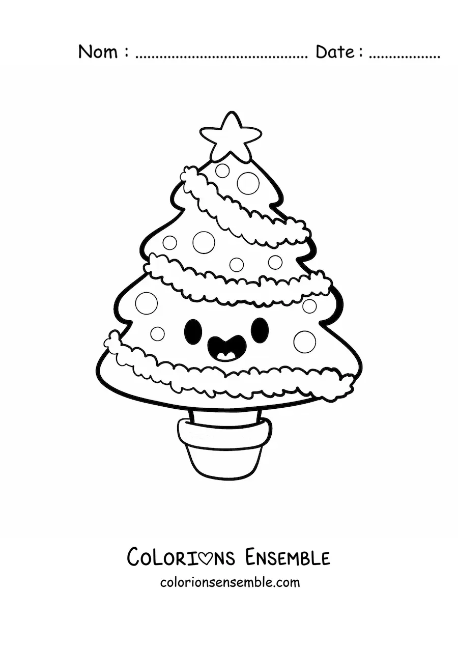 Coloriage d'un sapin de Noël kawaii