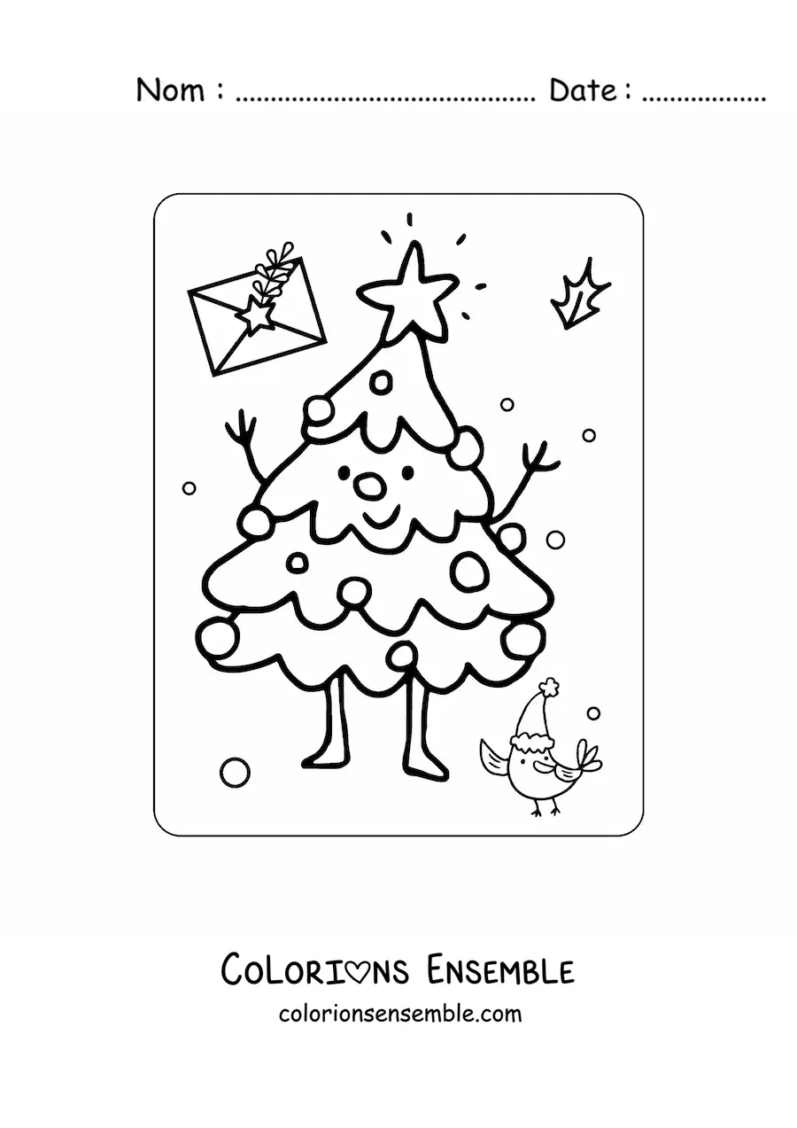 Coloriage d'un sapin de Noël kawaii avec une étoile