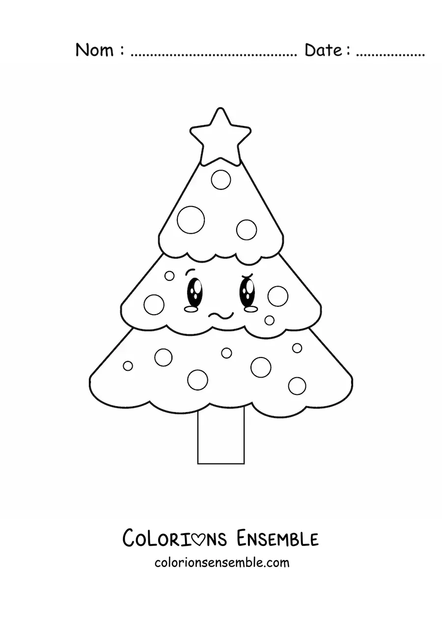 Coloriage d'un sapin de Noël kawaii