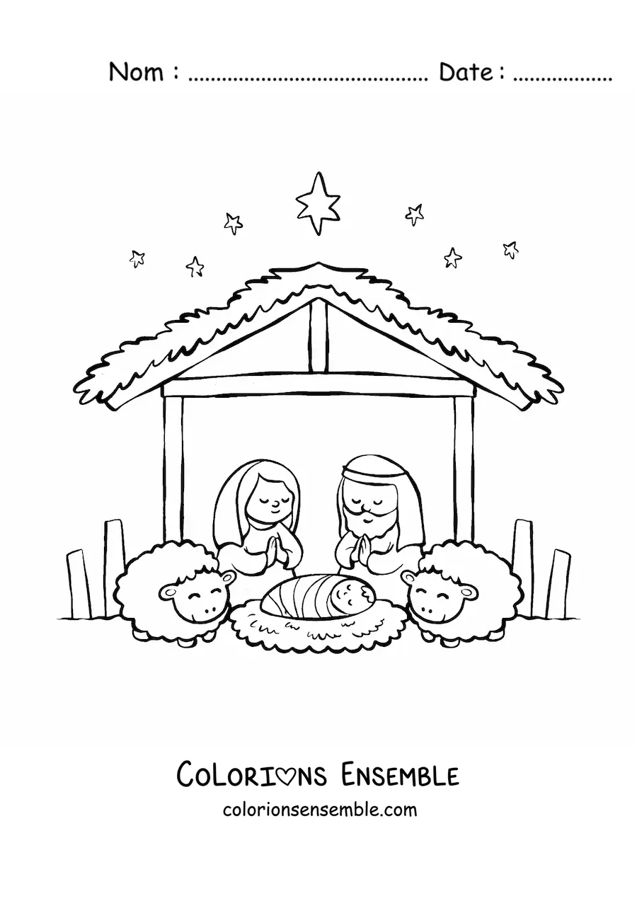 Coloriage d'une crèche de Noël