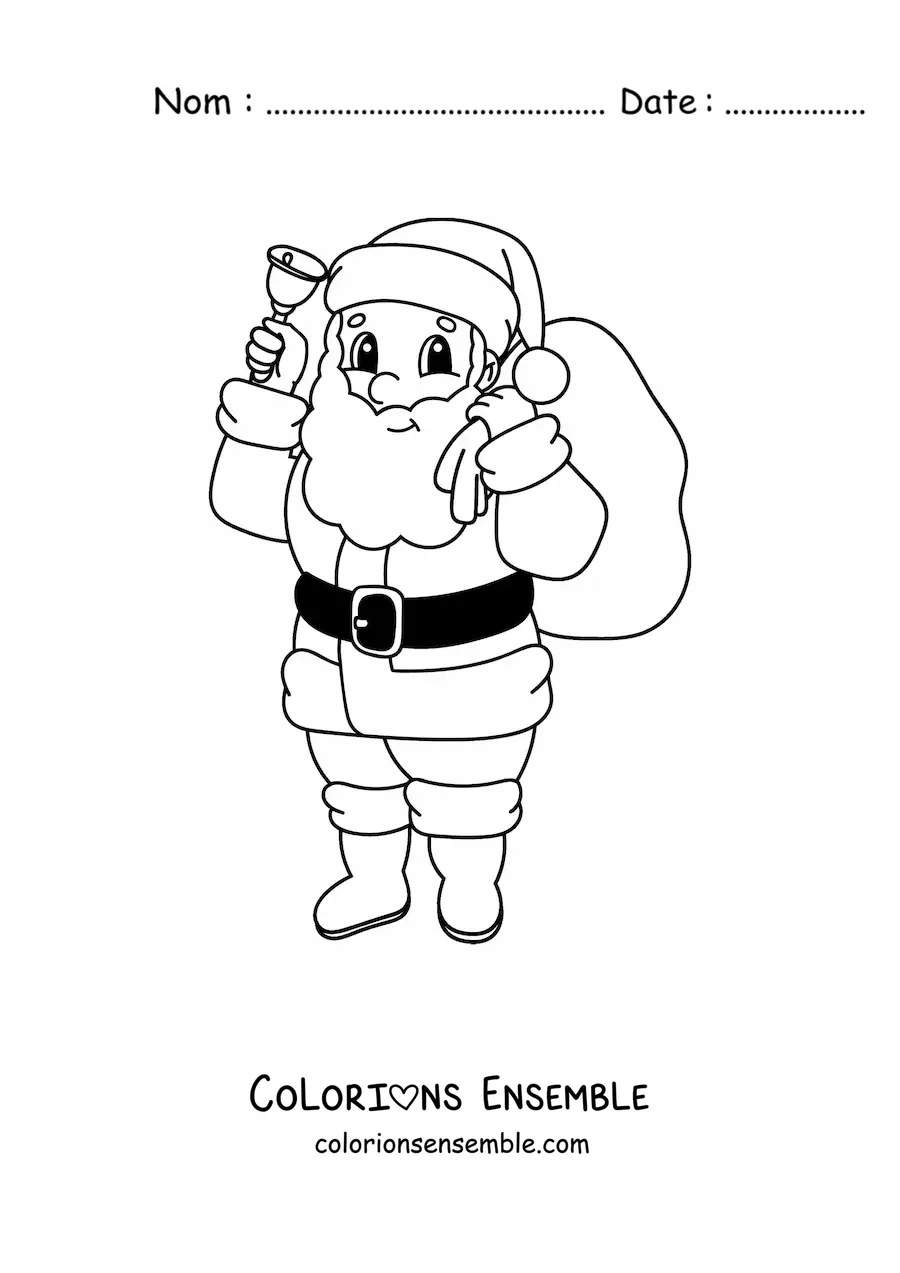 Coloriage du Père Noël kawaii avec des cadeaux