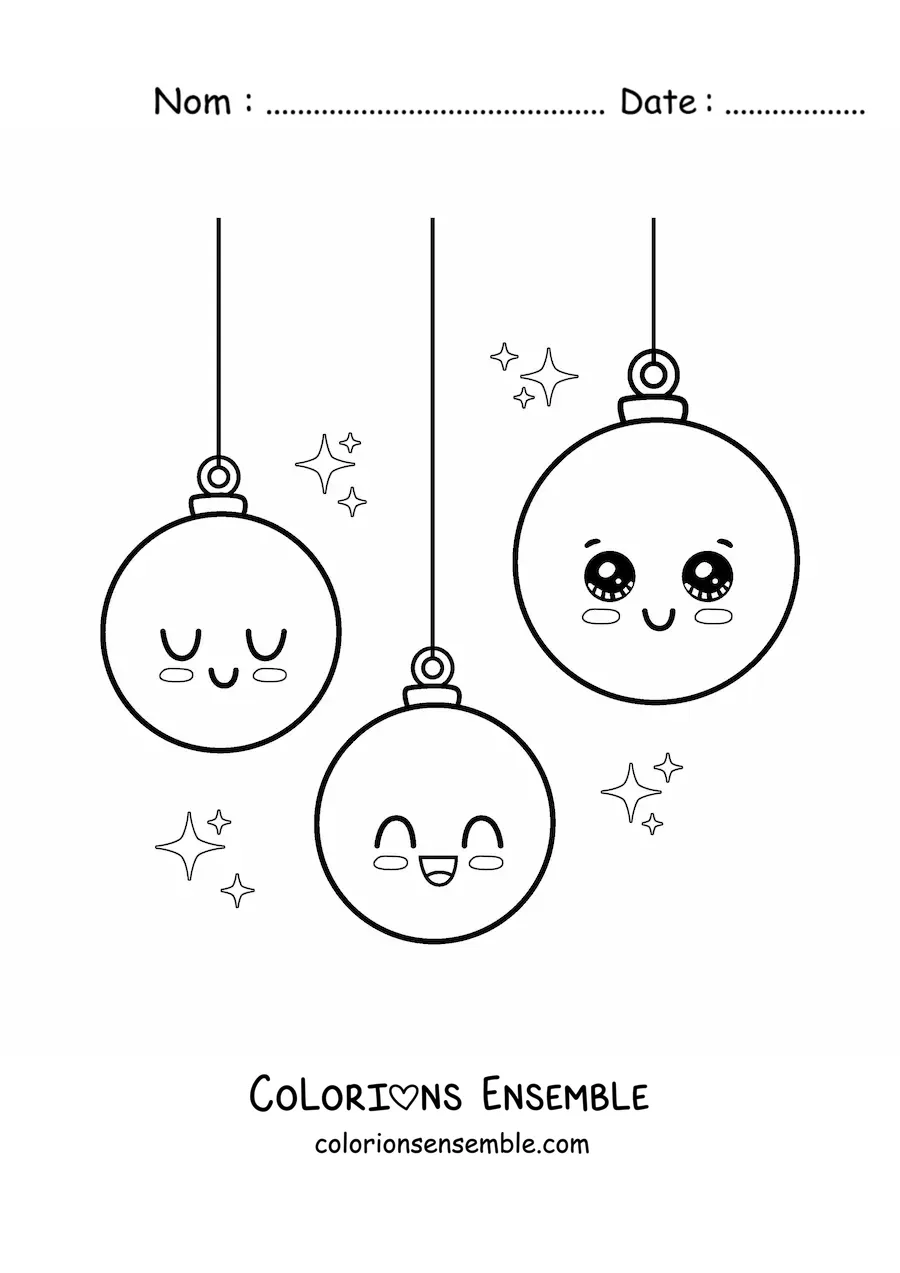 Coloriage de boules de Noël kawaii