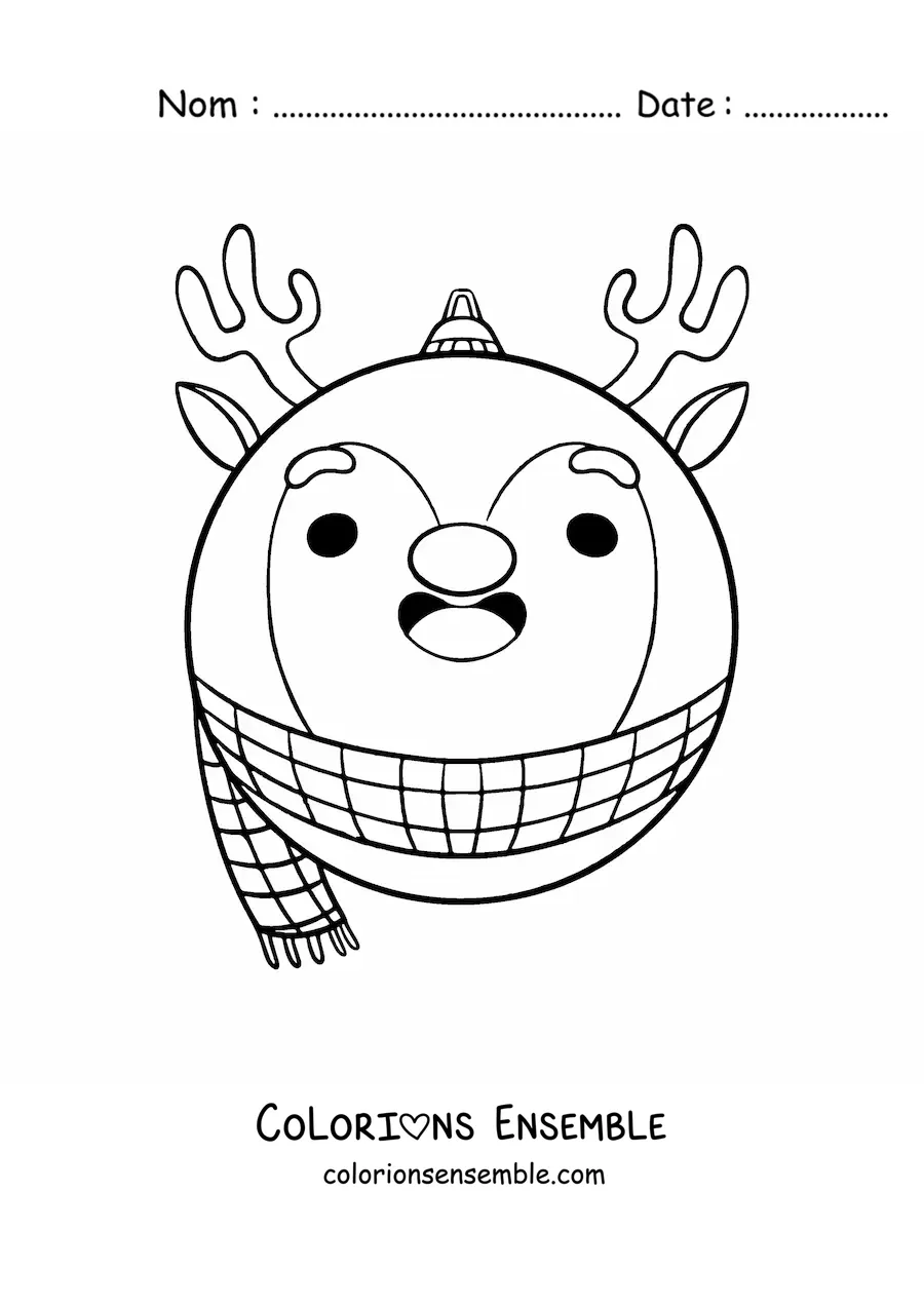 Coloriage d'une boule de Noël kawaii en forme de renne