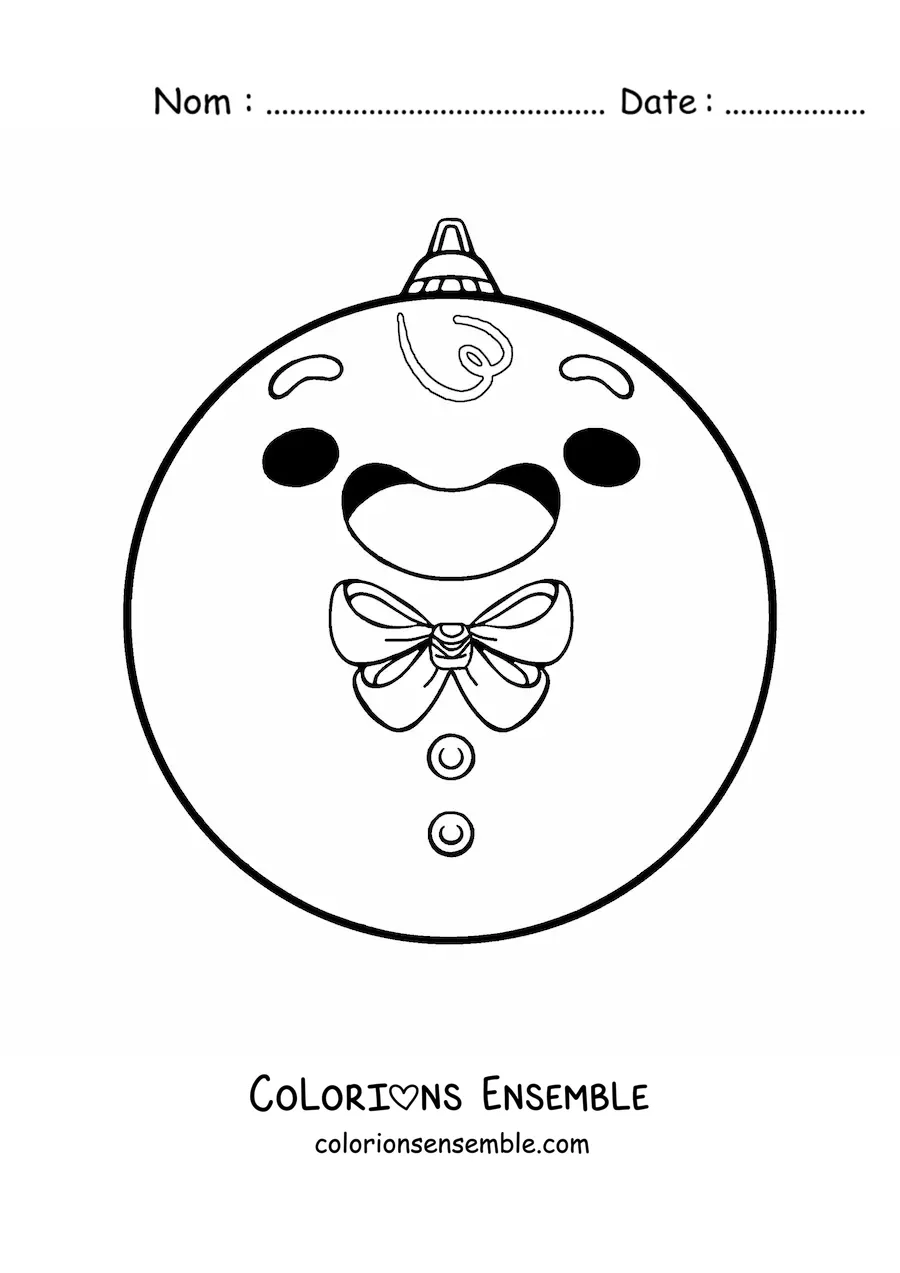 Coloriage d'une boule de Noël kawaii en forme de bonhomme en pain d'épice
