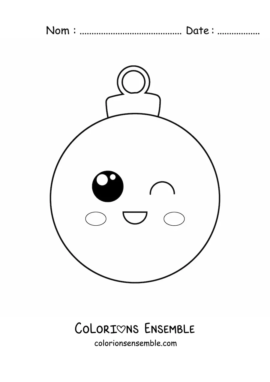 Image à colorier d'une boule de Noël kawaii animée