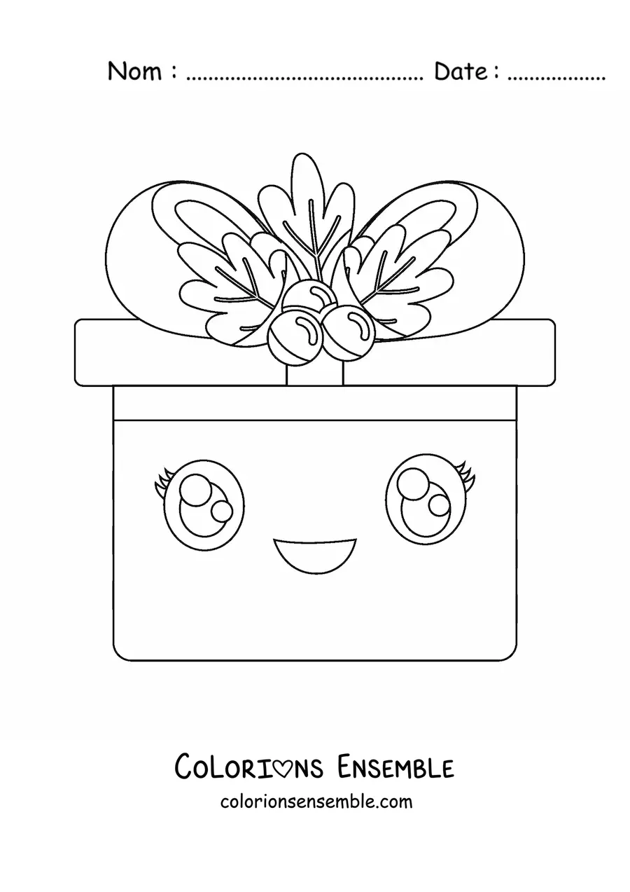 Image à colorier d'un cadeau de Noël kawaii