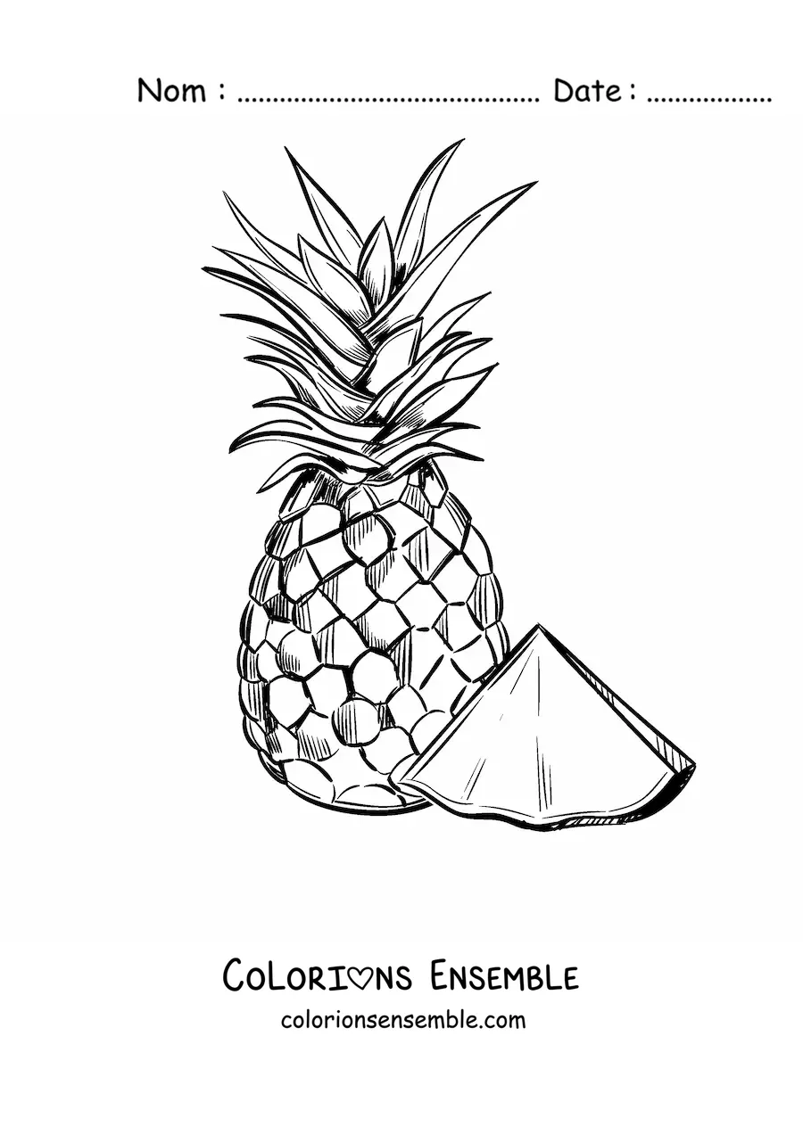 Image à colorier d'un ananas avec une tranche