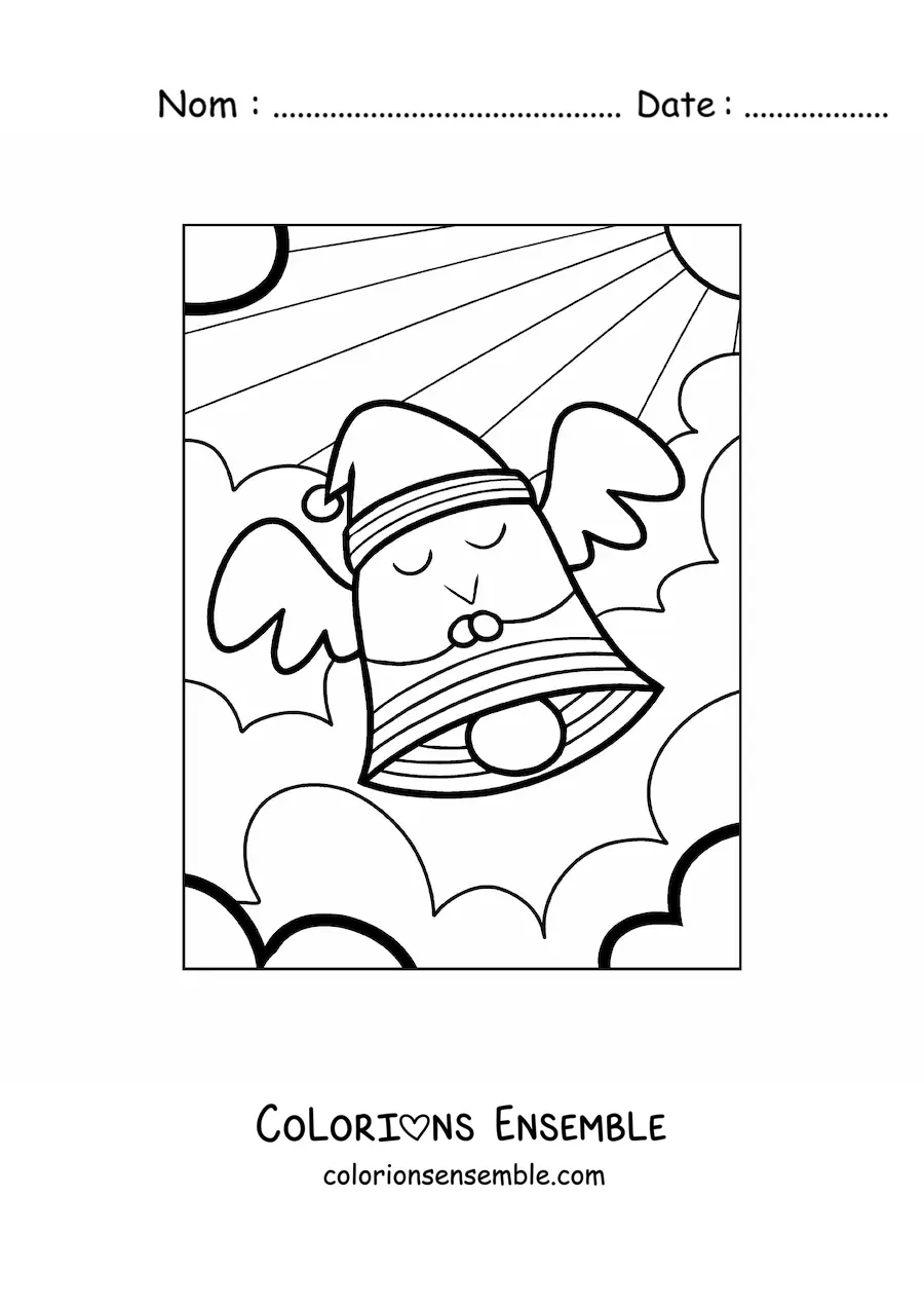 Image à colorier d'une cloche de Noël animée avec un bonnet de Père Noël