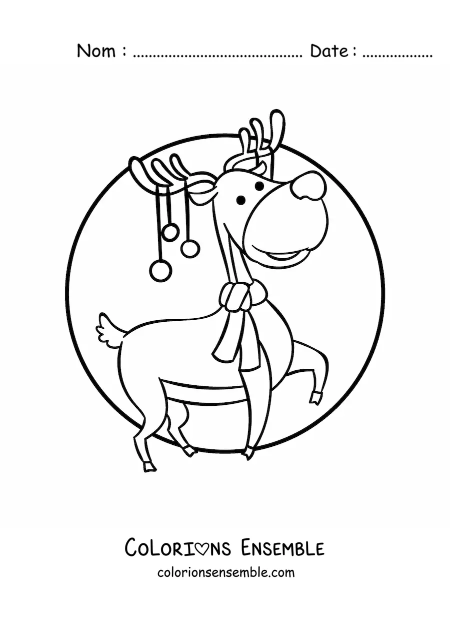 Image à colorier d'un renne de Noël kawaii