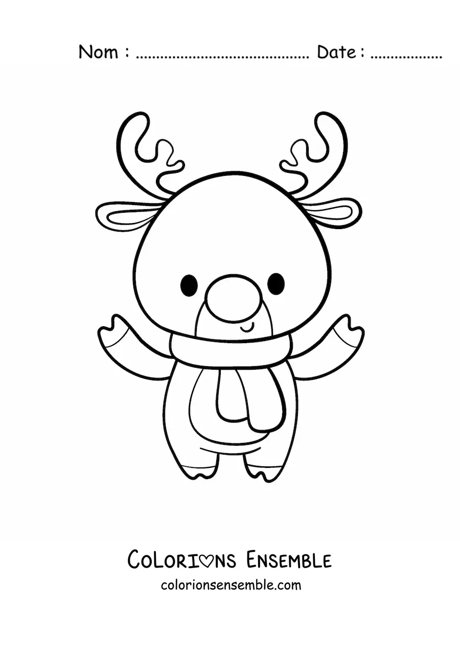 Image à colorier d'un renne de Noël avec une écharpe