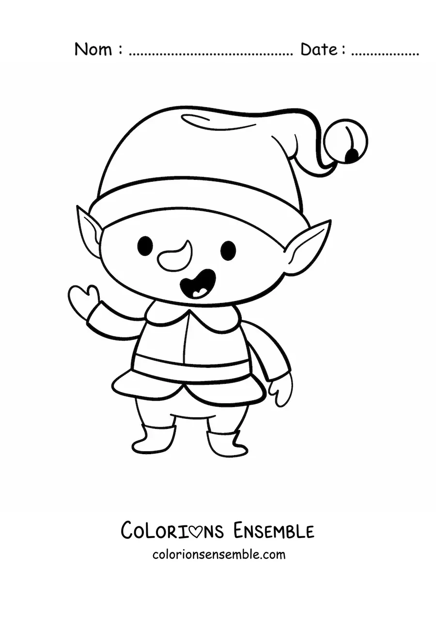 Image à colorier d'un lutin de Noël kawaii