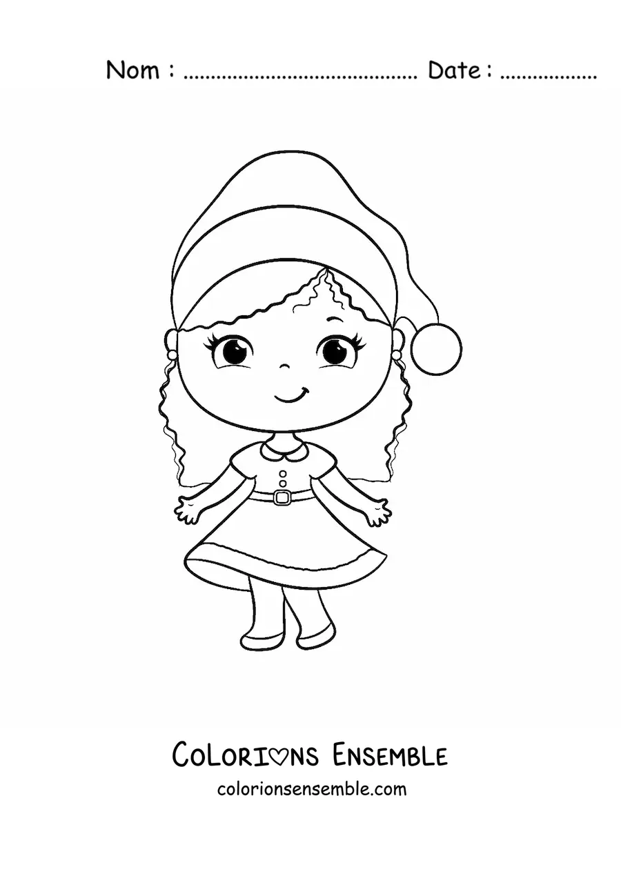 Image à colorier d'une fille en robe de Noël
