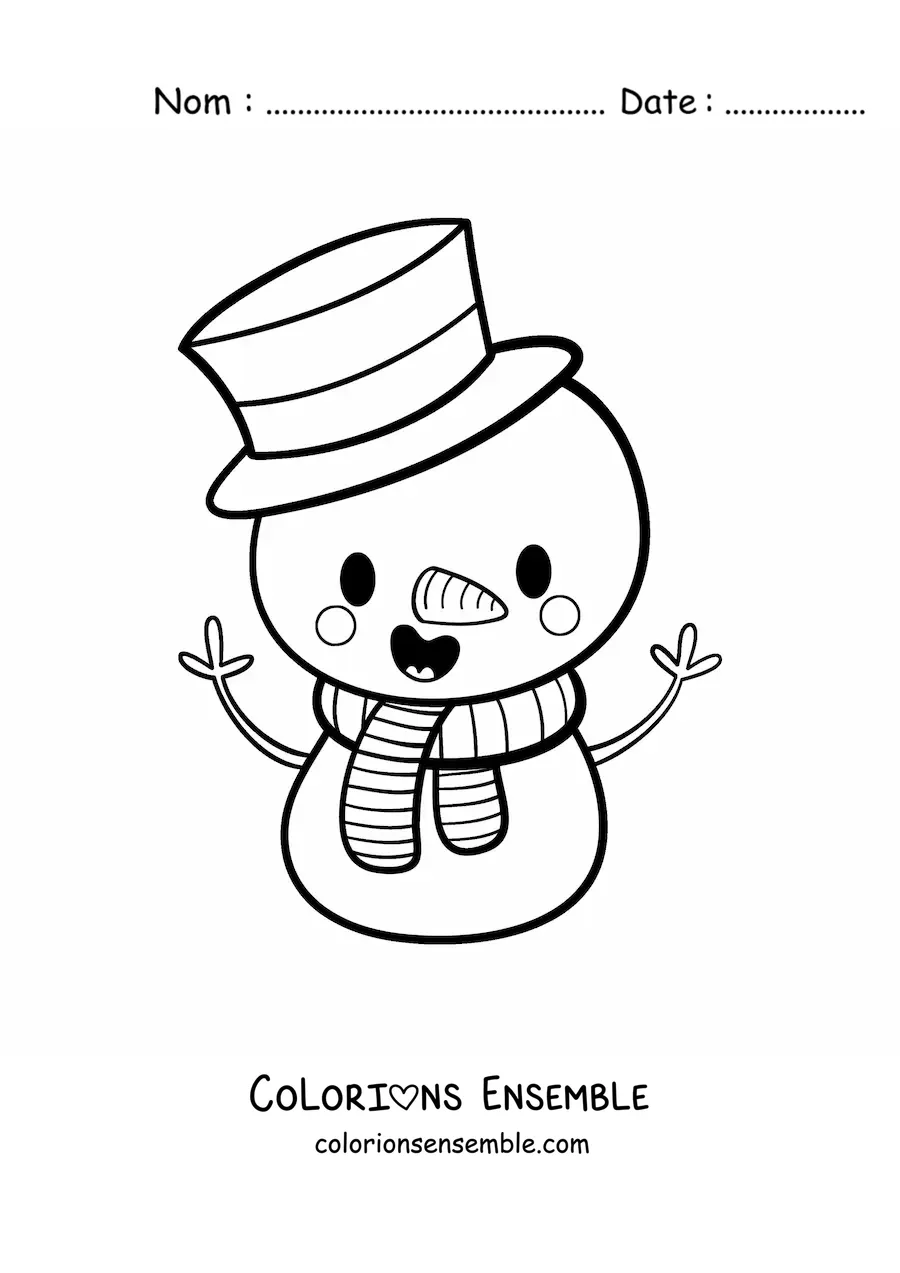 Image à colorier d'un bonhomme de neige kawaii