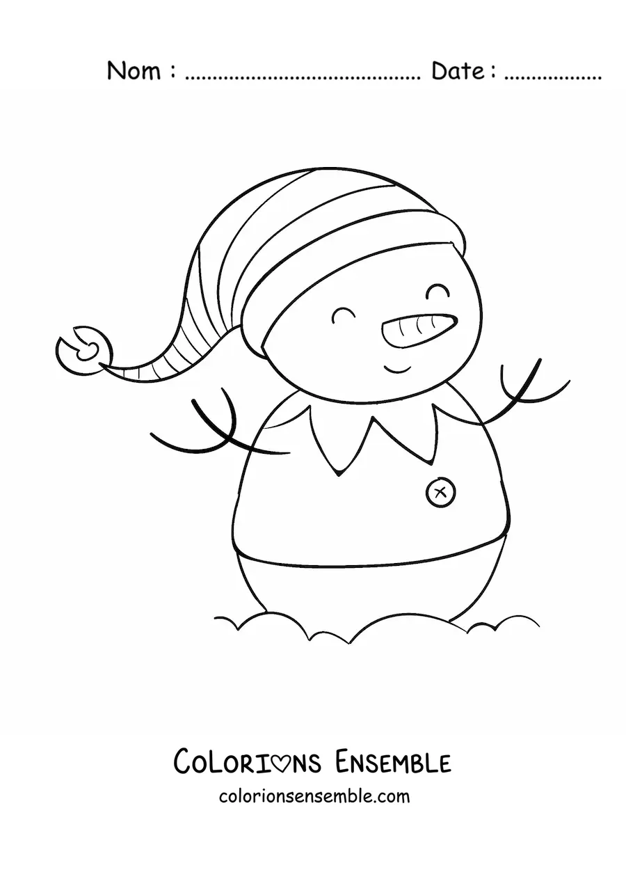 Image à colorier d'un bonhomme de neige en costume d'elfe