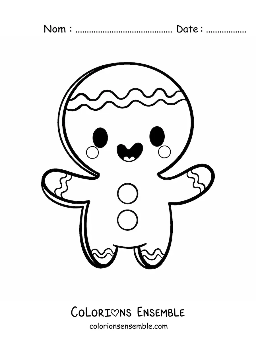 Image à colorier d'un bonhomme en pain d'épice kawaii