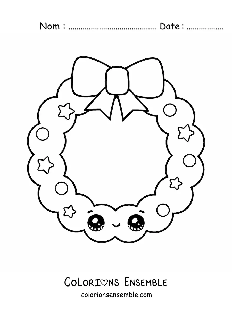 Image à colorier d'une couronne de Noël kawaii