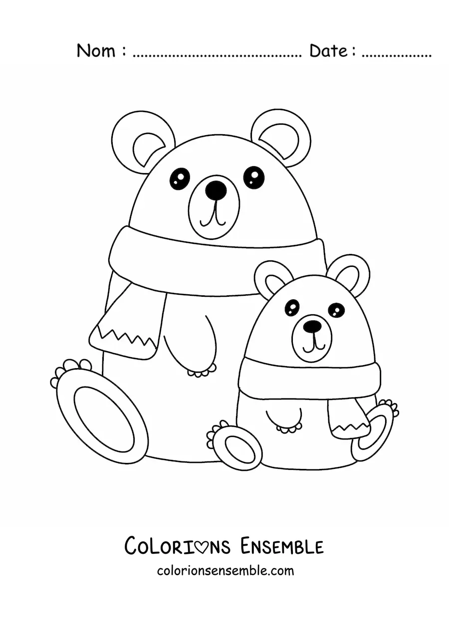 Image à colorier d'oursons de Noël avec des écharpes