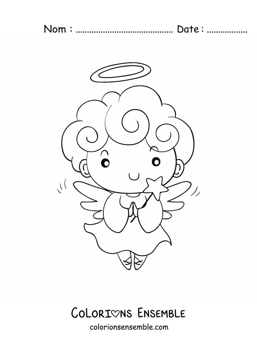 Image à colorier d'un petit ange de Noël avec une étoile