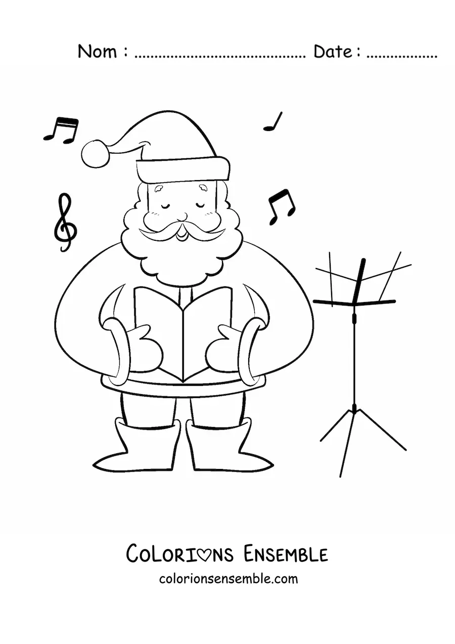 Image à colorier du Père Noël qui chante des chants de Noël