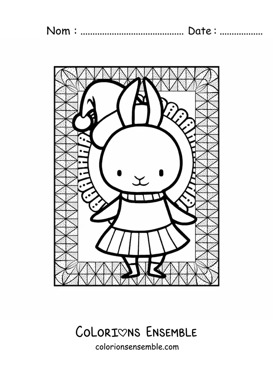 Image à colorier d'une lapine de Noël kawaii