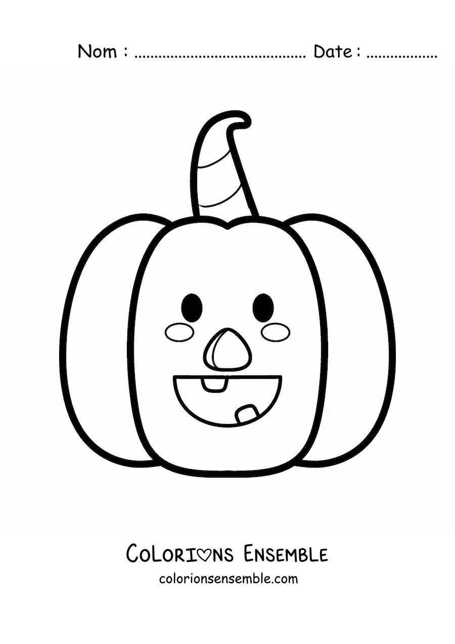 Image à colorier facile d'une citrouille kawaii d'Halloween
