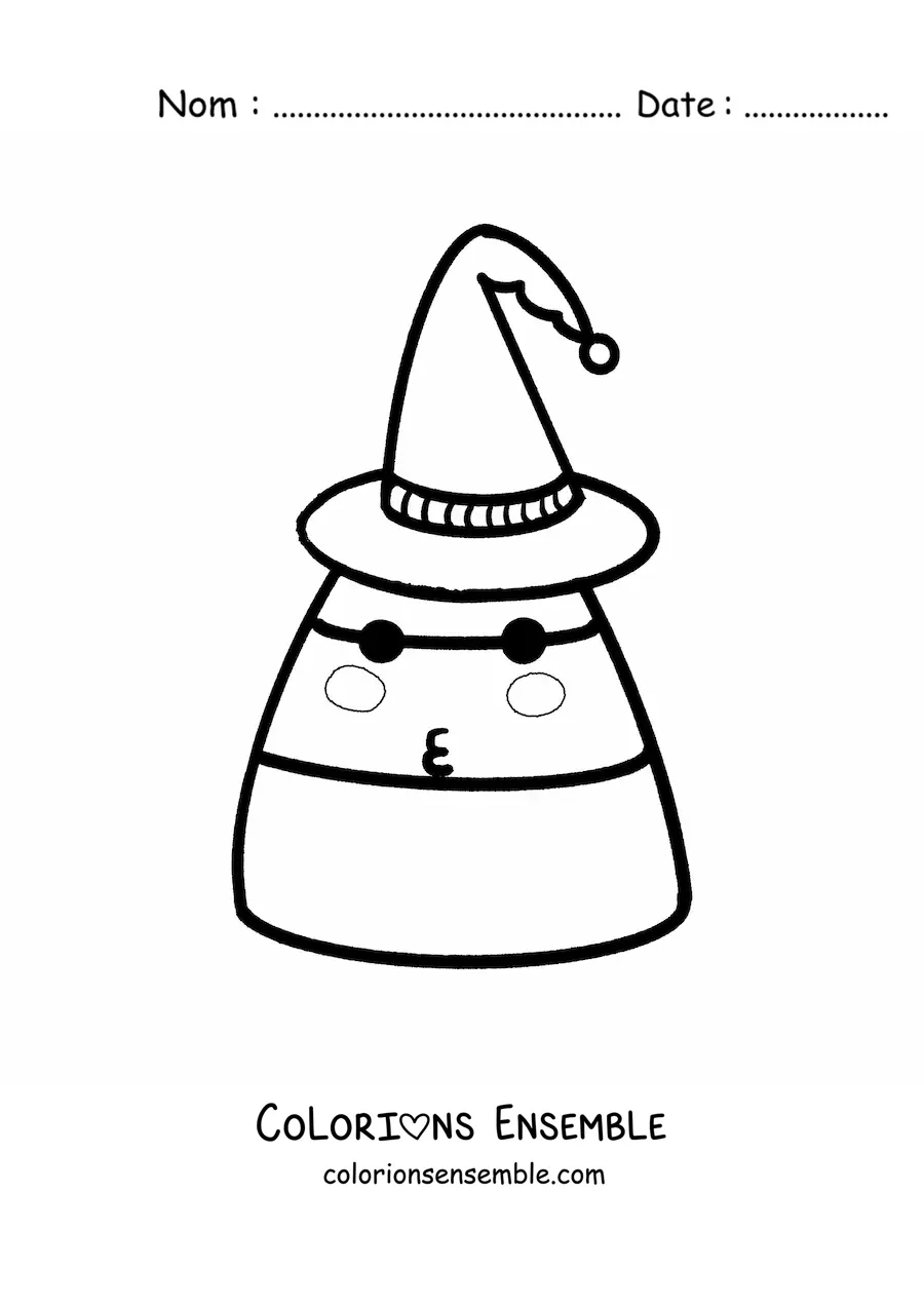 Image à colorier d'un bonbon d'Halloween avec un chapeau de sorcière
