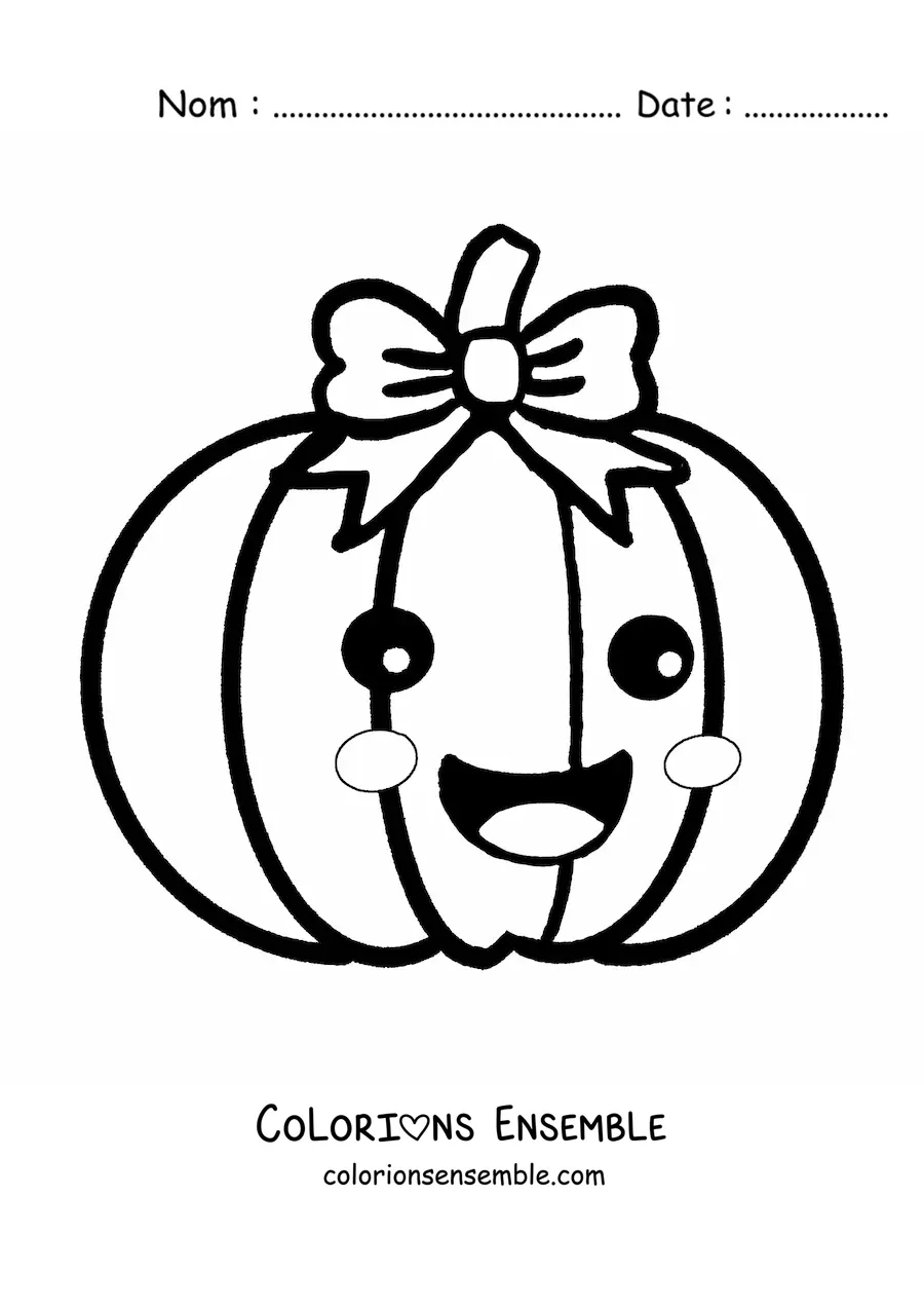 Image à colorier d'une citrouille kawaii avec un nœud