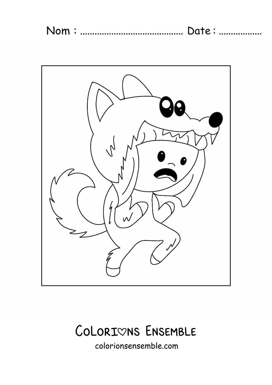 Image à colorier d'un garçon déguisé en loup-garou kawaii