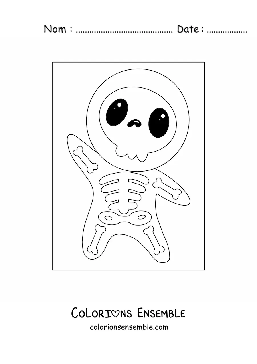 Image à colorier d'un garçon déguisé en squelette kawaii