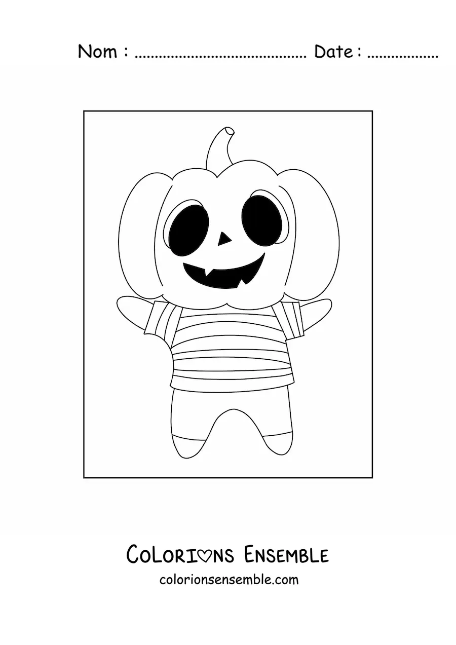 Image à colorier d'un garçon déguisé en citrouille kawaii