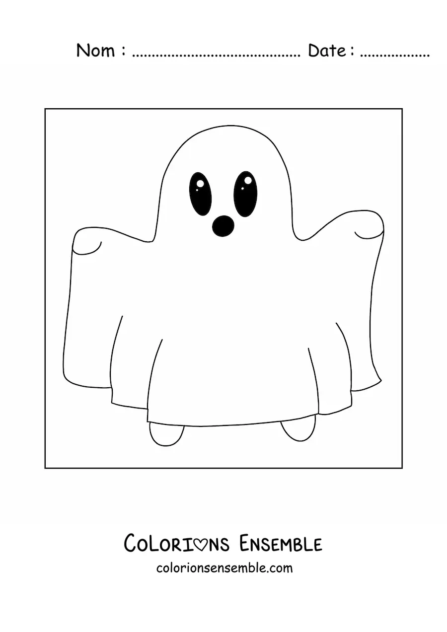 Image à colorier d'un garçon déguisé en fantôme kawaii