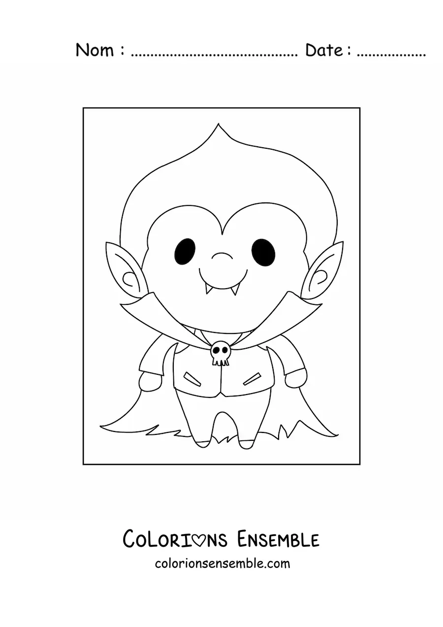 Image à colorier d'un garçon déguisé en vampire kawaii