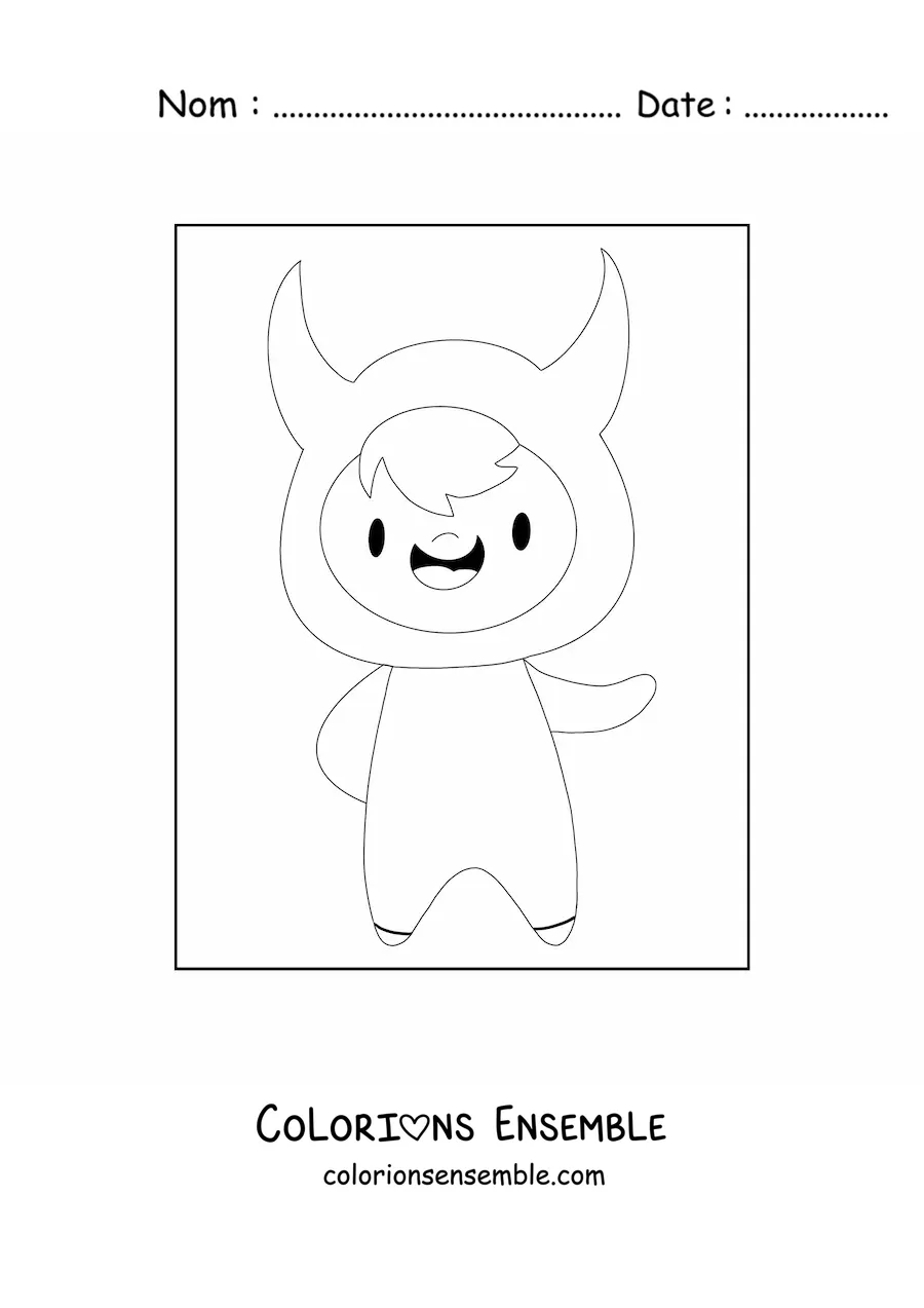 Image à colorier d'un garçon déguisé en diable kawaii